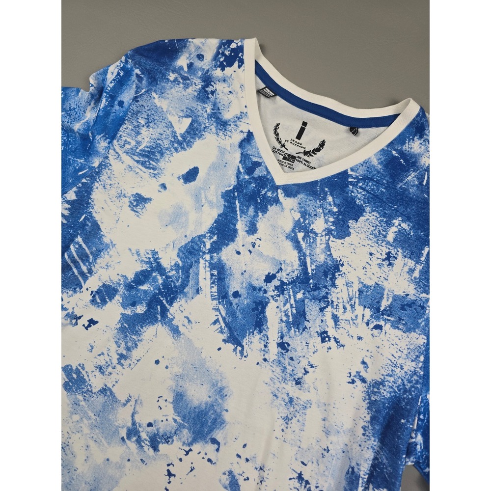 Jeans by Buffalo Mens XXL Blue White Abstract Splatter V-Neck T-Shirt Cotton